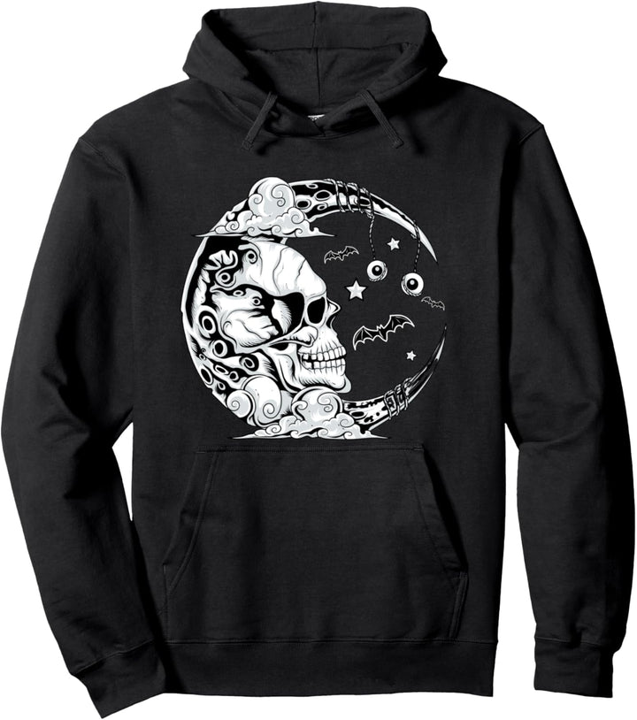 Gothic Skull Moon Phases Nu Goth Dark Occult Wicca Aesthetic Pullover Hoodie