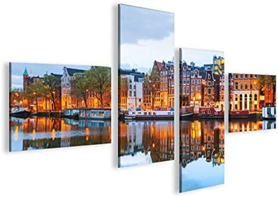 islandburner Bild Bilder auf Leinwand Amsterdam V3 Grachten Häuserzeile 4L XXL Poster Leinwandbild W