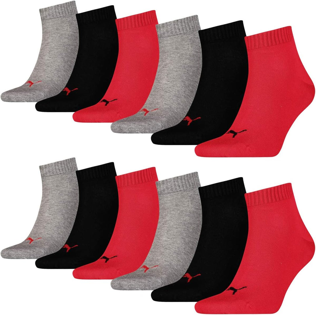 Puma Herren Sportsocke Quarter 3P 43/46 232 - Black / Red, 43/46 232 - Black / Red