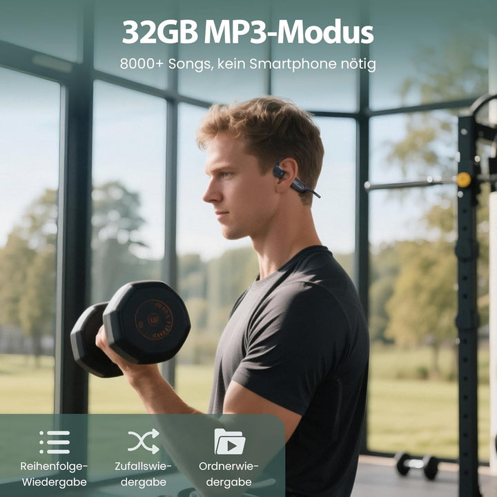 HIFI WALKER Open-Ear Kopfhörer mit MP3 32GB, Bluetooth 5.4 Sport Kopfhörer mit Luftleitung, Leicht K