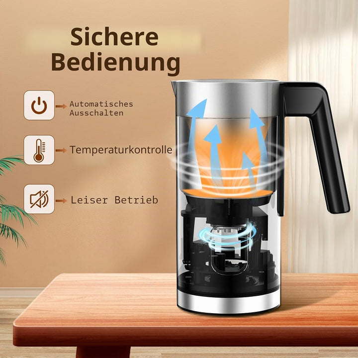 YASHE Milchaufschäumer, 240 ml Milchaufschäumer Elektrisch, 4-in-1 Edelstahl Milchschäumer, Antihaft