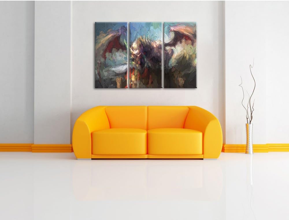 Pixxprint der Drache auf der Festung Kunst / 3-Teilig/Gesamtmass 120cm Leinwandbild bespannt auf Hol