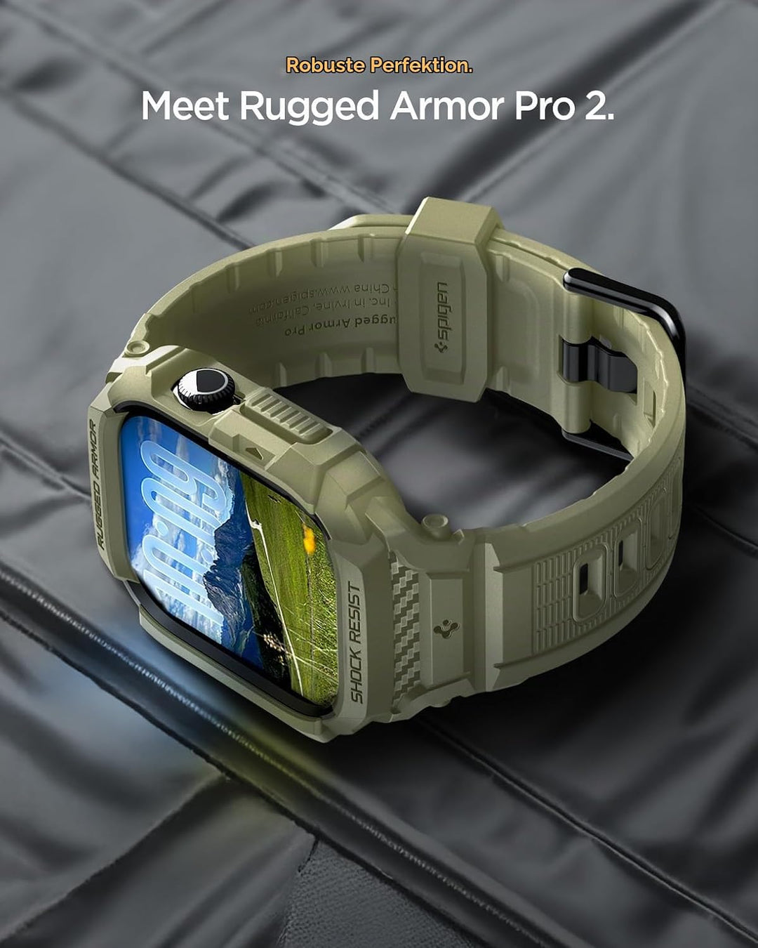 Spigen Rugged Armor Pro 2 Hülle mit Band für Apple Watch 11/10 46mm | TPU-Unibody-Hülle mit Armband,