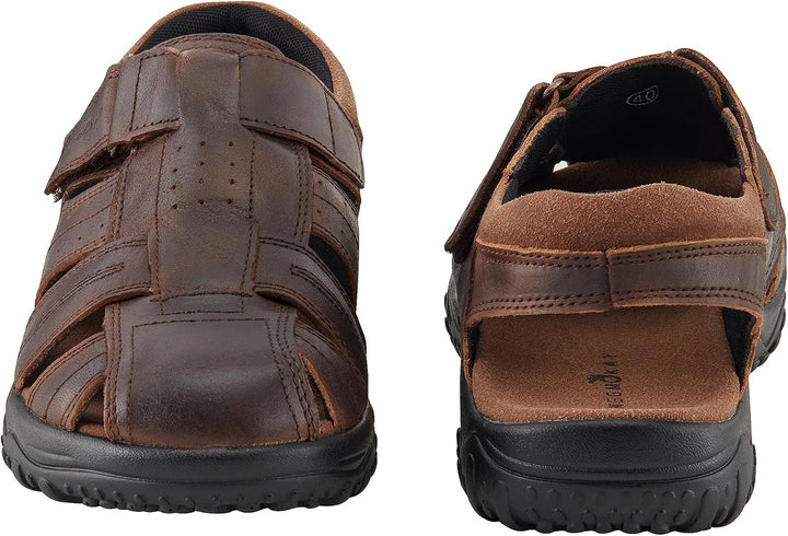 MGGMOKAY Herren Leder Sandalen Fisherman Closed Toe Outdoor-Sandale