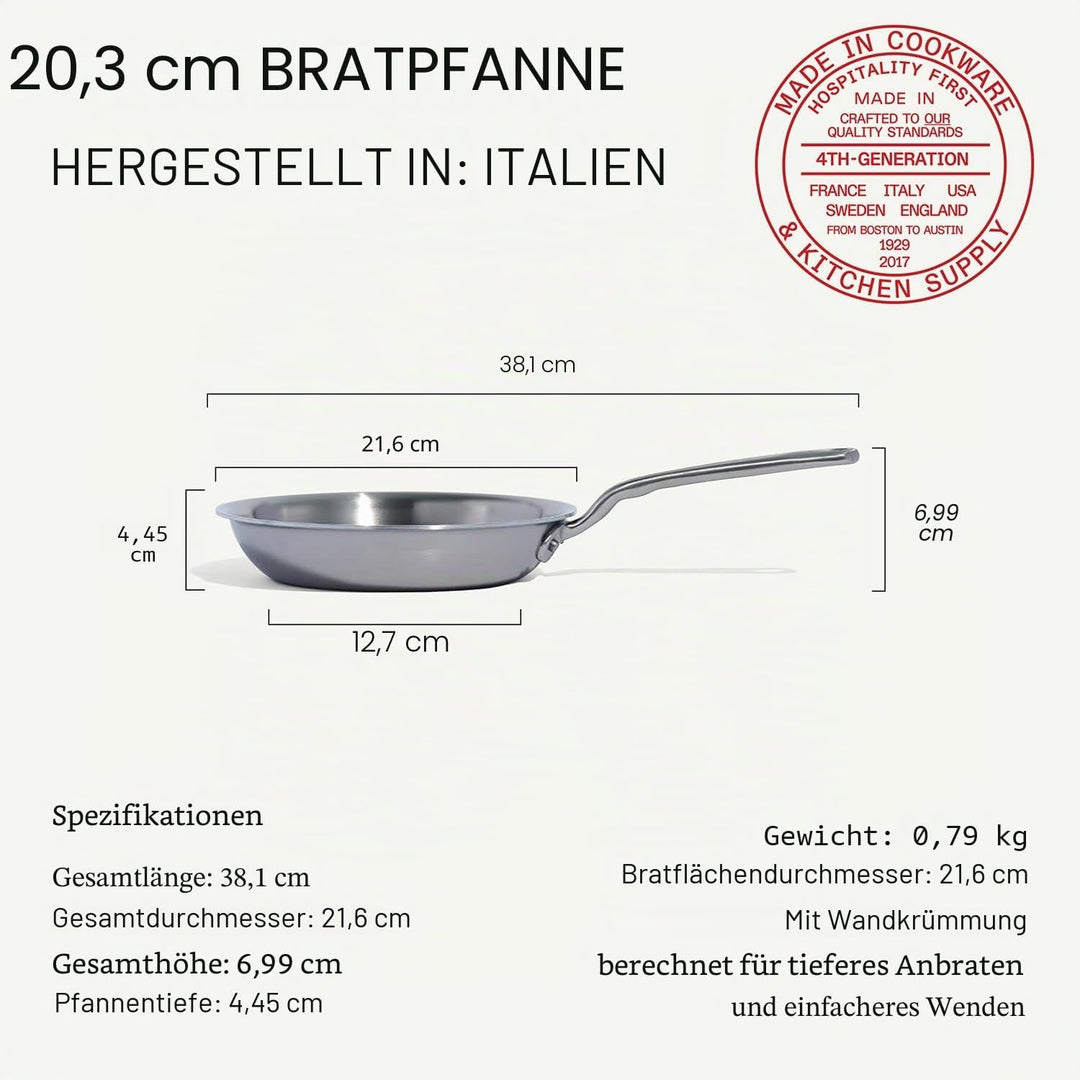 Made In Cookware – 20,3 cm Edelstahl-Bratpfanne – 5-lagige Edelstahlbeschichtung – Professionelles K