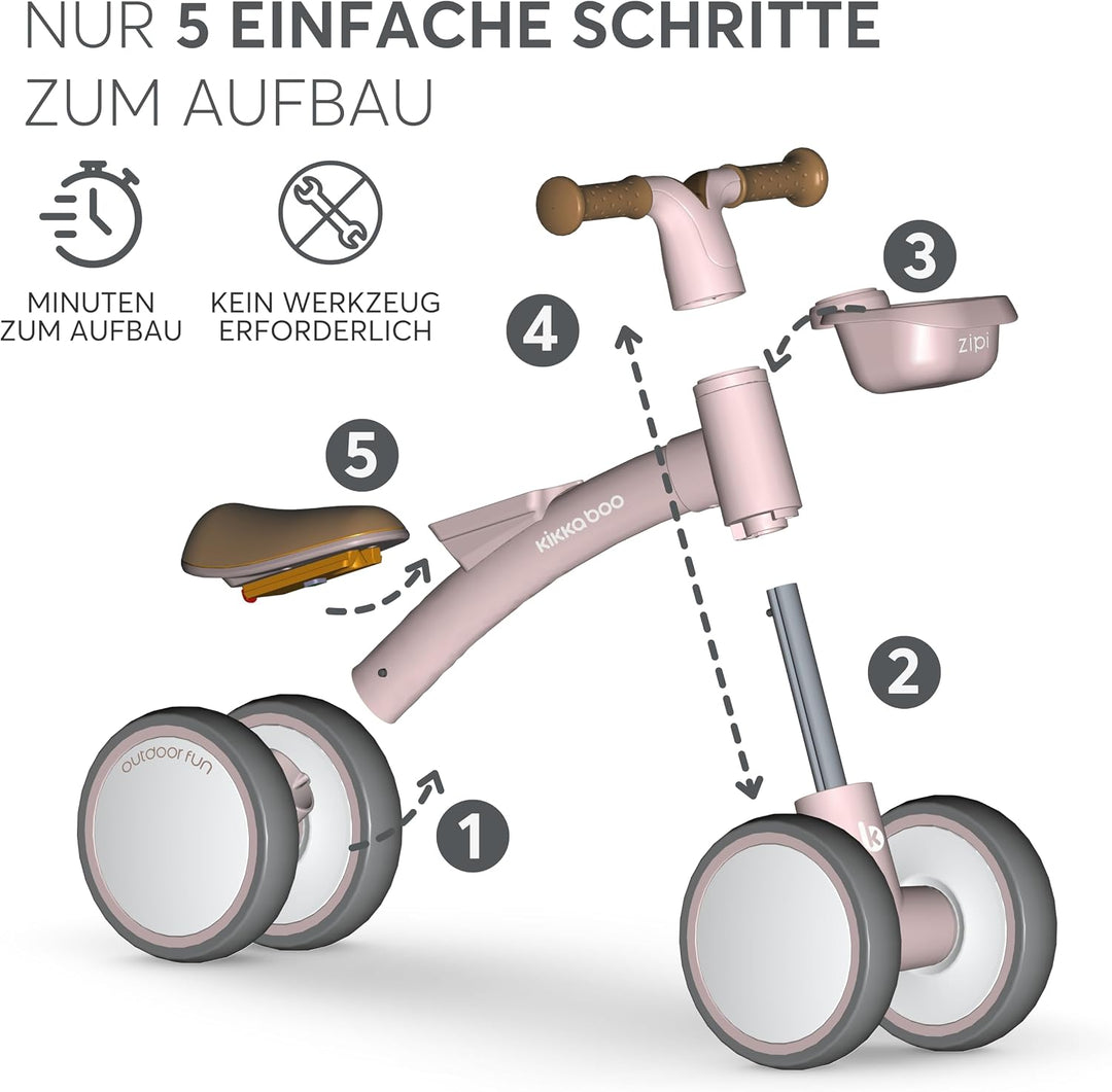 KikkaBoo ZIPI Fahrrad Ohne Pedale, Laufrad mit Korb, Einstellbar, Kinderspielzeug, Baby-Geschenk Ros