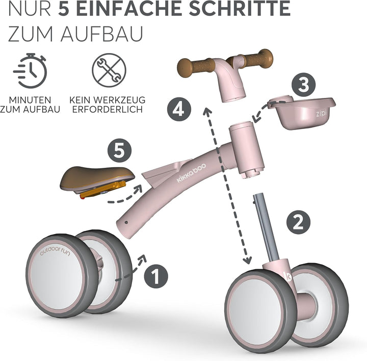 KikkaBoo ZIPI Fahrrad Ohne Pedale, Laufrad mit Korb, Einstellbar, Kinderspielzeug, Baby-Geschenk Ros
