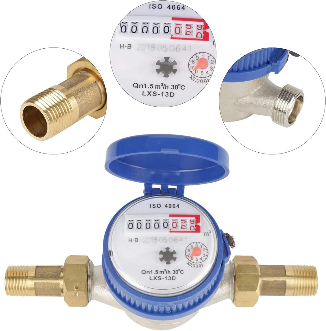 Honeyhouse Kalt Wasserzähler mit Armaturen und Schutzhülle, 1.5 m3/h Wasseruhr Geeicht 15 mm Wasserd