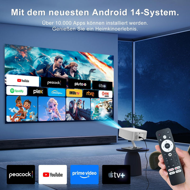 Salange Beamer Unterstützt 4K [Native 1080P |Integrierte App| Android 14], Smart Beamer mit WiFi6 un