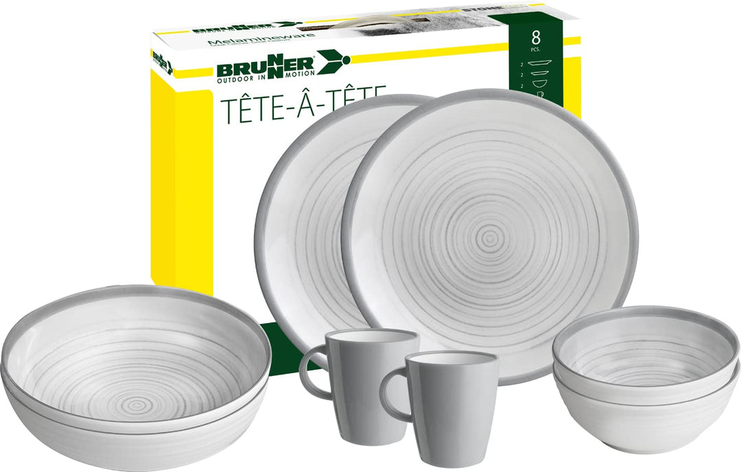Brunner 0830143N.C4X Campinggeschirr-Set für 2 Personen, Tête-À-Tête Bellagio, 8-teilig