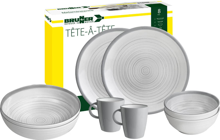 Brunner 0830143N.C4X Campinggeschirr-Set für 2 Personen, Tête-À-Tête Bellagio, 8-teilig