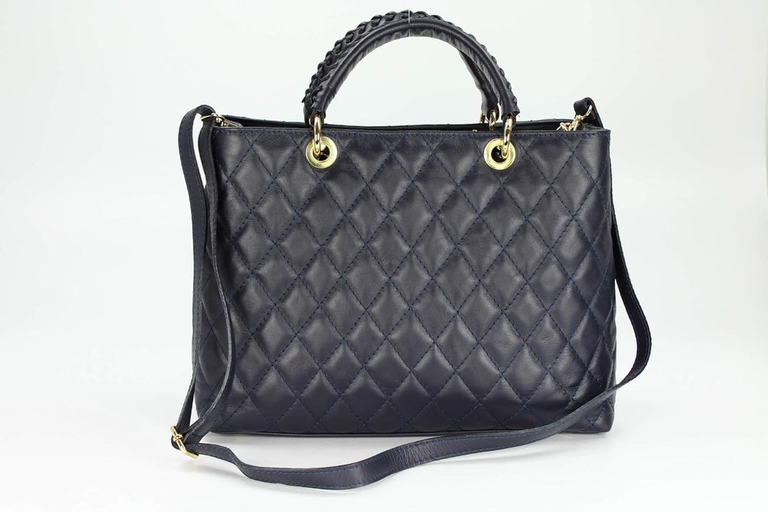 Belli edle italienische Echt Nappa Leder Damentasche Henkeltasche Umhängetasche gesteppt - 34x25x17