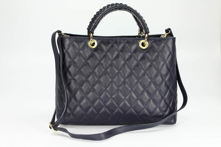 Belli edle italienische Echt Nappa Leder Damentasche Henkeltasche Umhängetasche gesteppt - 34x25x17