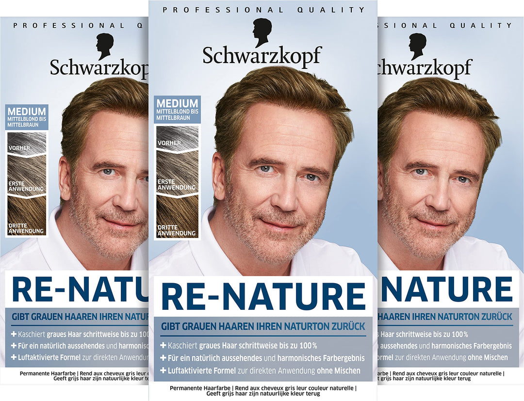 Men Perfect Re-Nature Männer Mittelblond bis Mittelbraun (3x 145 ml), Re-Pigmentierungs-Creme, stell