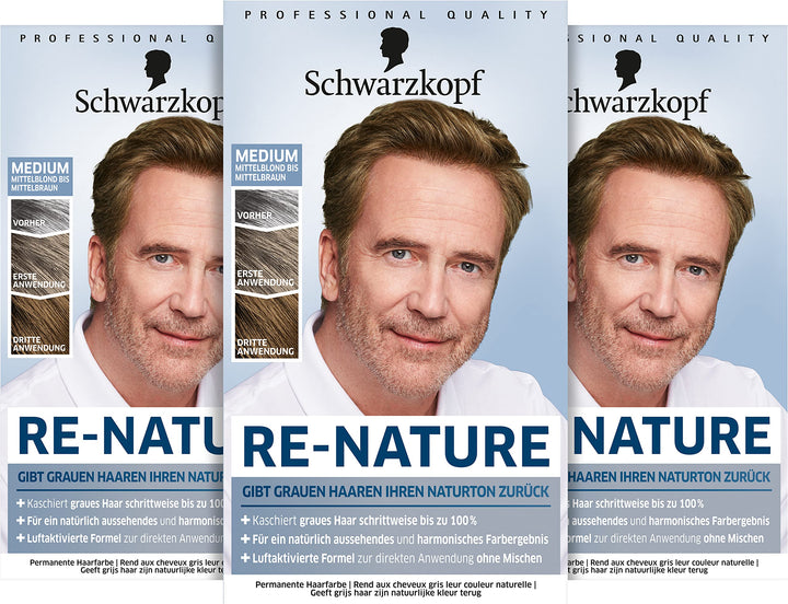 Men Perfect Re-Nature Männer Mittelblond bis Mittelbraun (3x 145 ml), Re-Pigmentierungs-Creme, stell