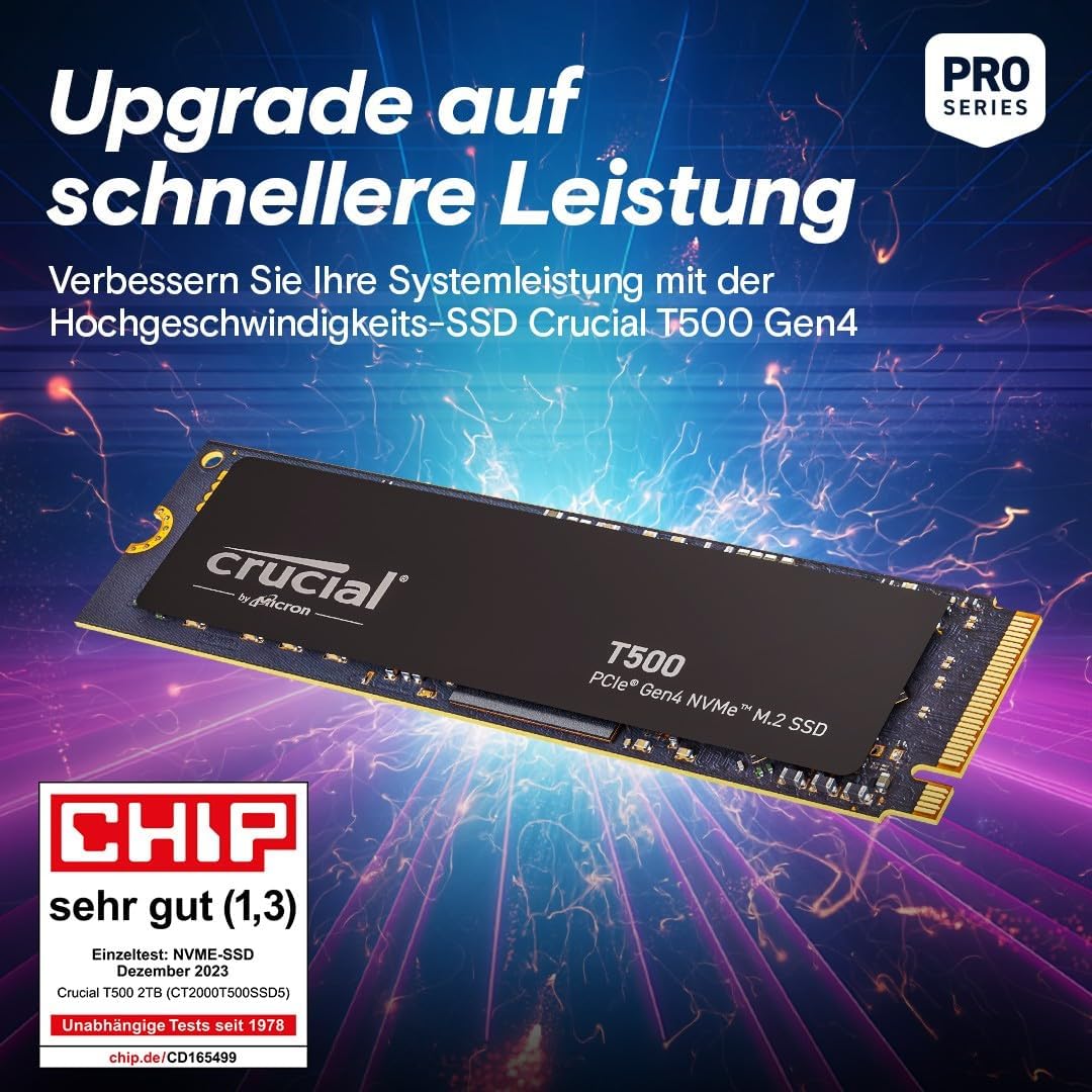 Crucial T500 SSD 4TB PCIe Gen4 NVMe M.2 Interne SSD, bis 7000MB/s, für Gaming und Programme, kompati