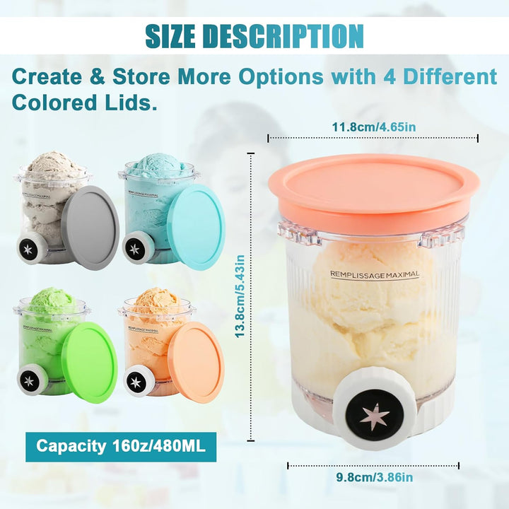 4 Stück Ersatz für Ninja Creami Swirl Behälter NC701EU 480ML, BPA-frei & Spülmaschinenfest, Ersatzbe