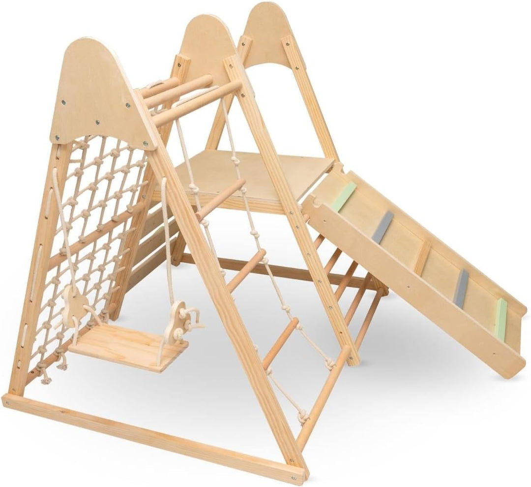 mamabrum Holz Haustier Spielplatz XL 5in1, Rutsche, Schaukel, Kletterwand, Netz und Leiter für Aktiv
