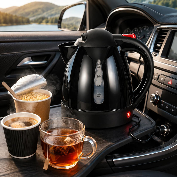 Wasserkocher Auto 1L, Tragbare Reise wasserkocher für Auto Camping, Reisekocher mit Zigarettenanzünd