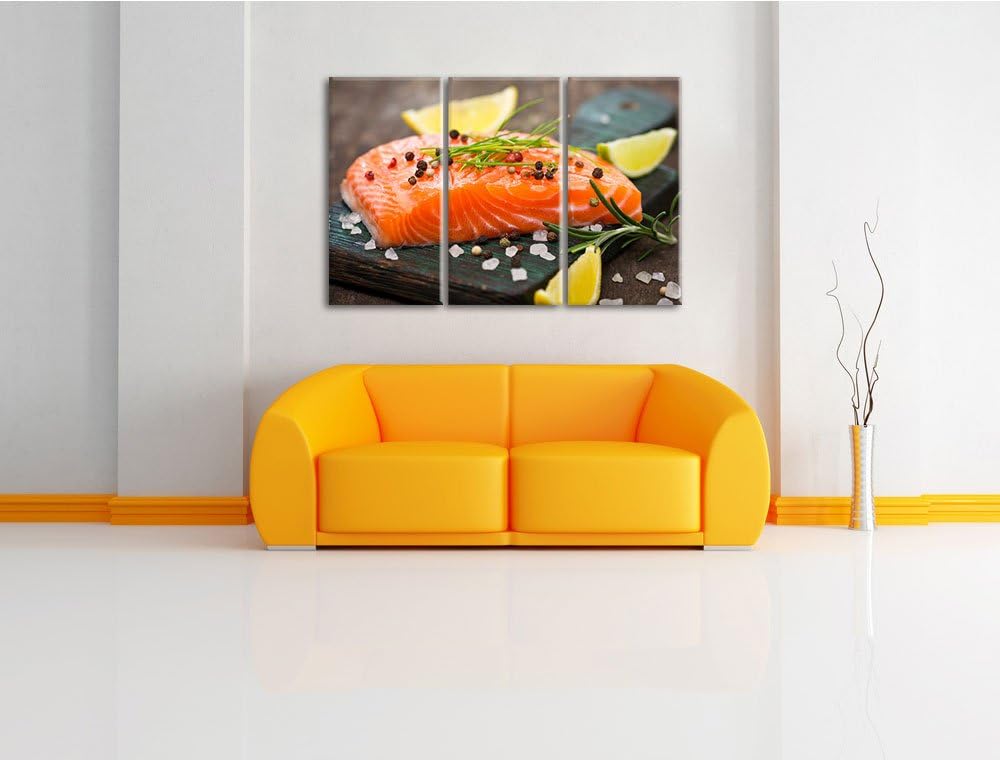 Fangfrisches Seelachsfilet als 3-Teiler Leinwandbild 120x80 Bild auf Leinwand, XXL riesige Bilder fe