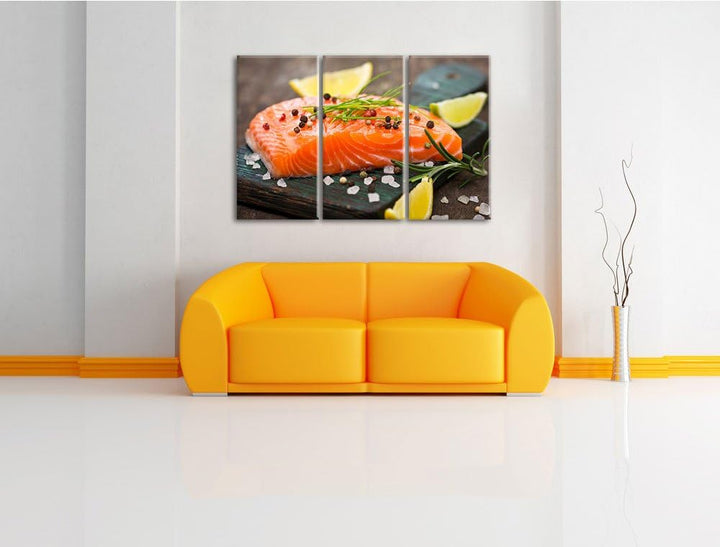 Fangfrisches Seelachsfilet als 3-Teiler Leinwandbild 120x80 Bild auf Leinwand, XXL riesige Bilder fe