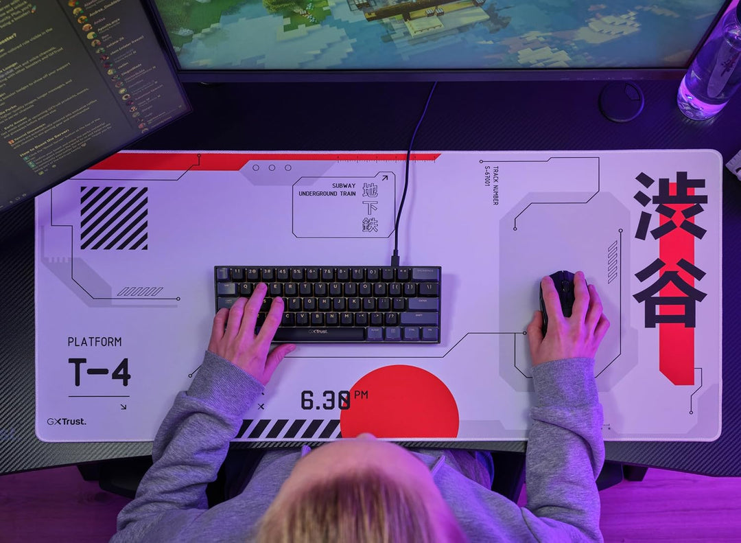 GXTrust 759 Gaming Mauspad XXL Japan Weiss, Mauspad 900x400 mm mit Vernähter Rand, Optimierte Gewebe