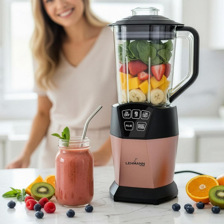 LEHMANN Standmixer & Smoothie Maker 2-in-1, Mixbehälter 1500 ml und To-Go-Trinkflasche 800 ml, 4 Ges