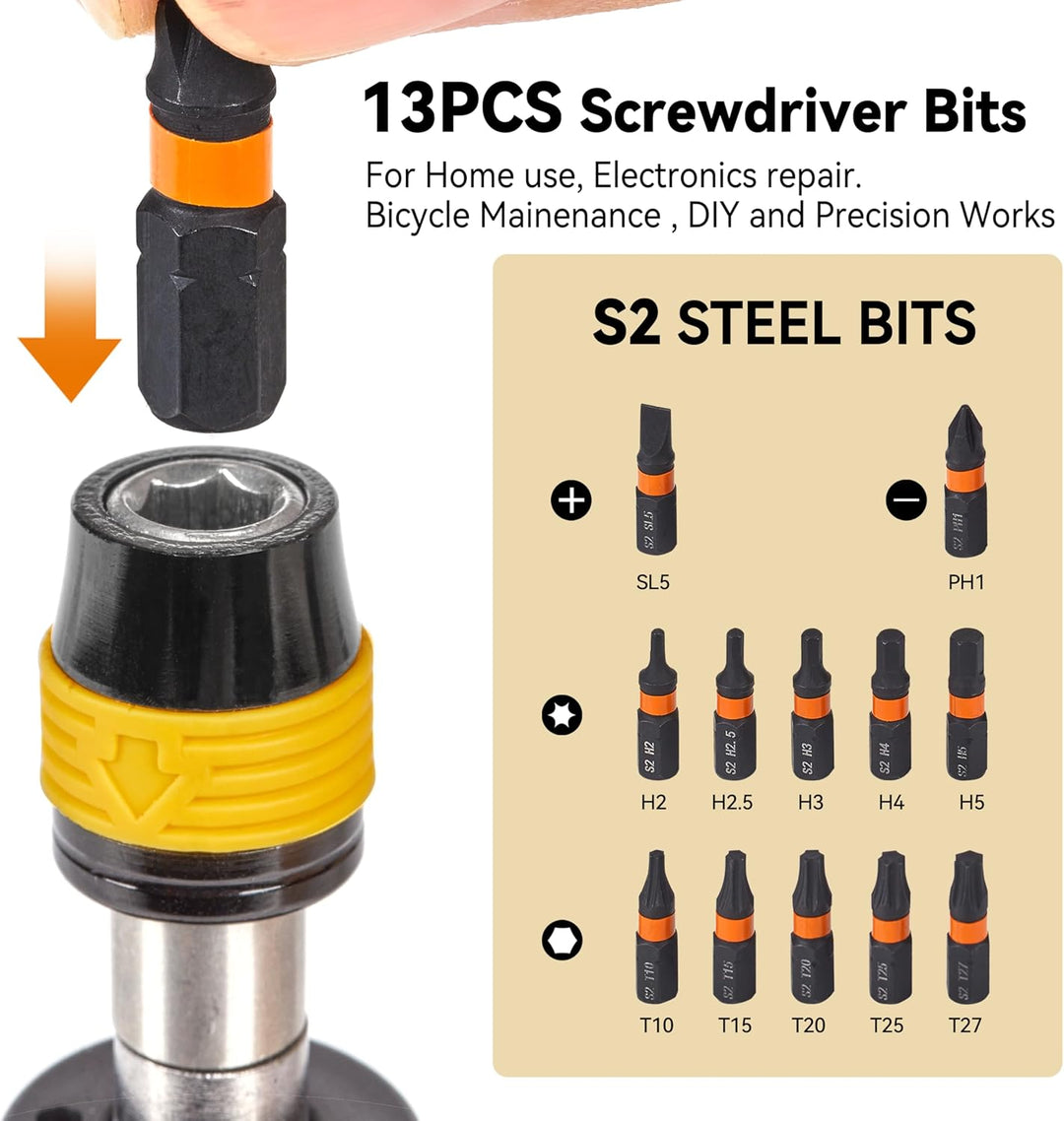 Drehmoment Schraubendreher 1/4 Zoll (6,3 mm), 1-6 Nm, Schnellwechselfutter, 13-tlg. Schraubendreher