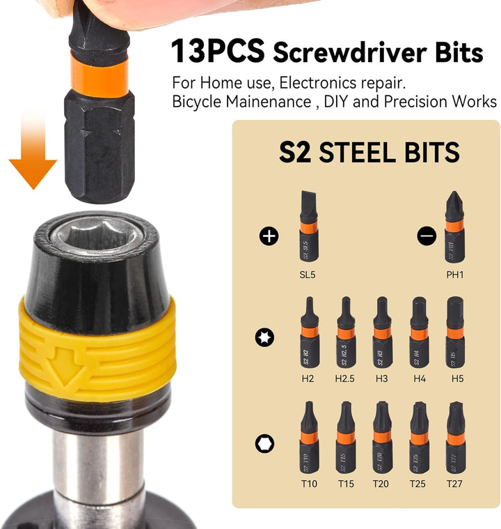Drehmoment Schraubendreher 1/4 Zoll (6,3 mm), 1-6 Nm, Schnellwechselfutter, 13-tlg. Schraubendreher