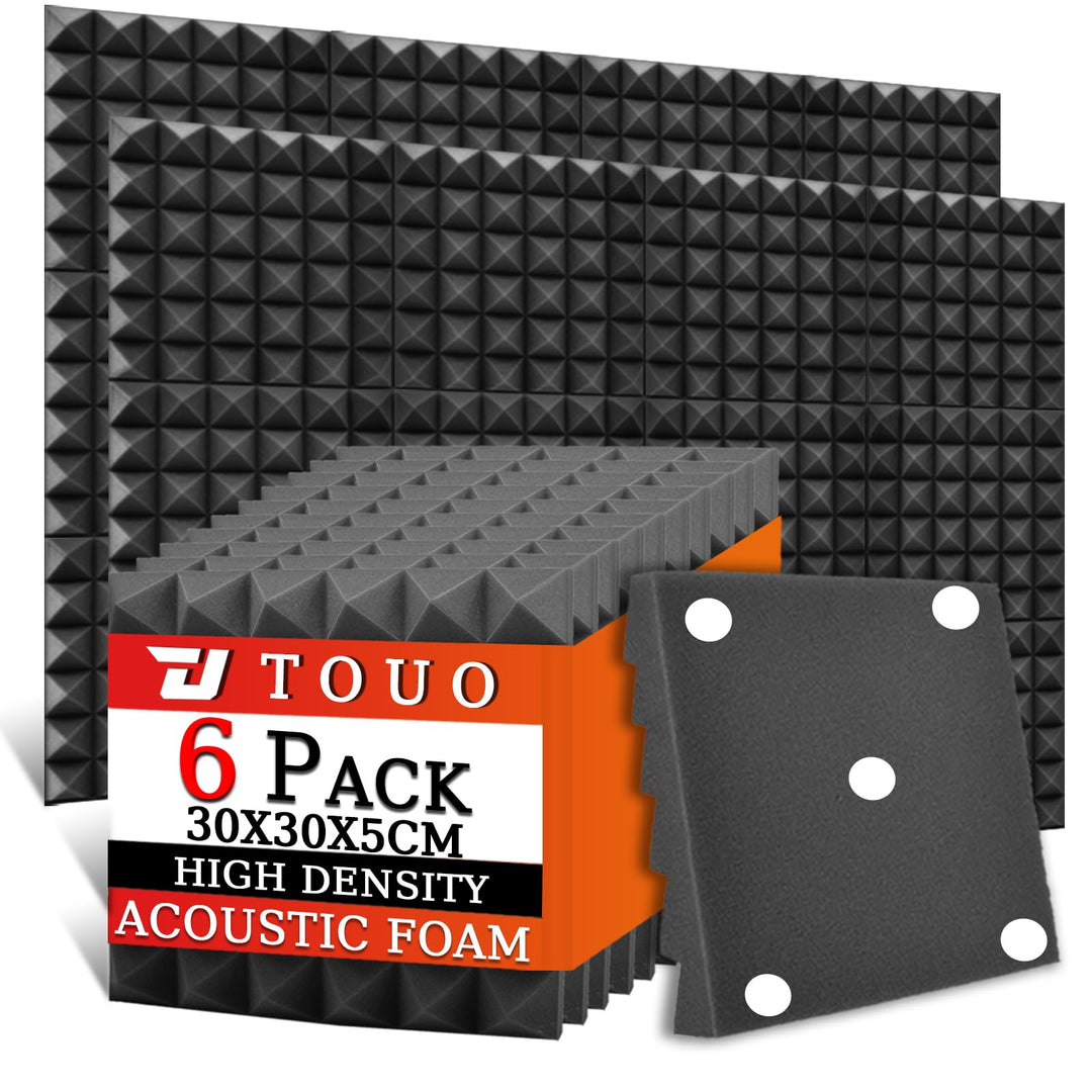 Akustikschaumstoffplatten, 30 x 30 x 5 cm, schalldichte Pyramiden-Schallschutzplatten für Wände, hoc