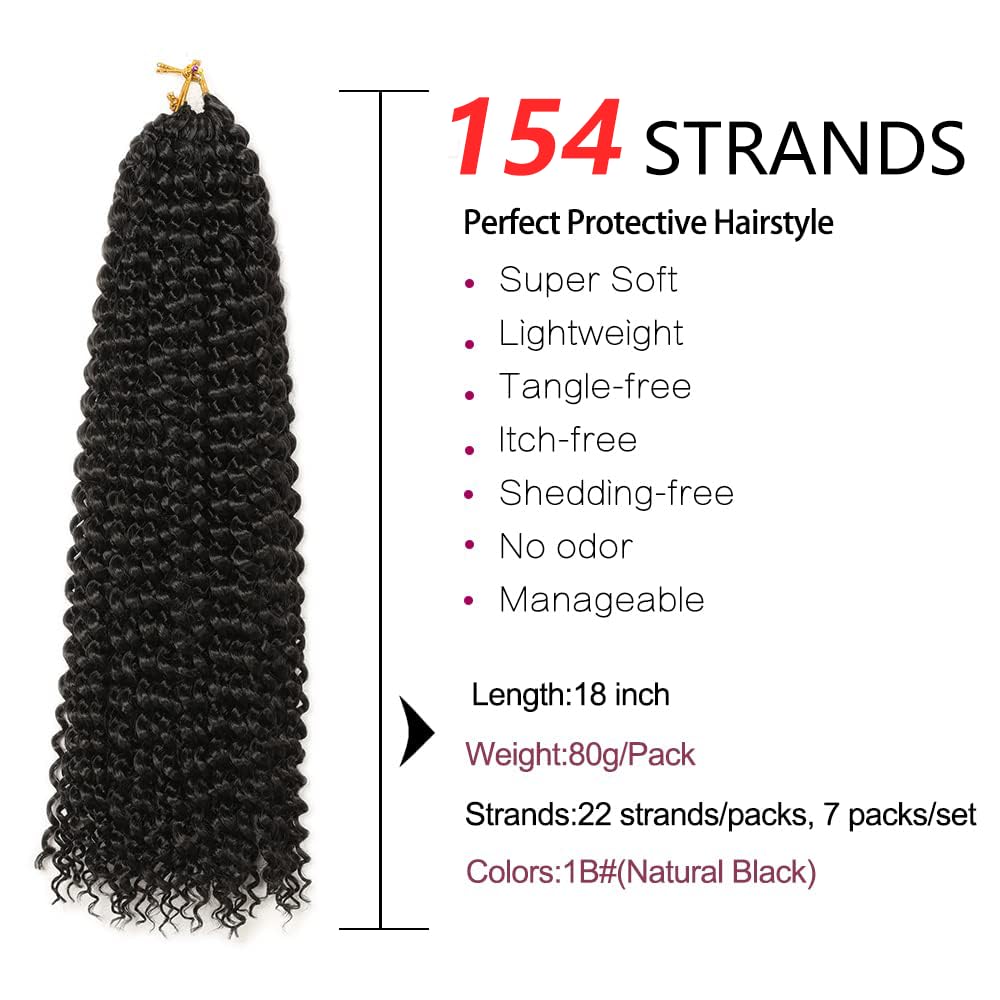 Passion Twist Hair, 7 Packungen 18-Zoll-Wasserwellen-Häkelhaar für langes böhmisches Haar Flechten v