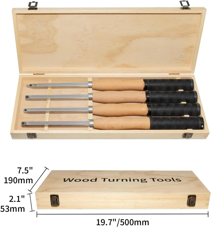 46.5cm Drechseleisen Set mit Hartmetall-Schneidplatten, 4 Stück Drechselmesser in Holzkoffer, Drechs