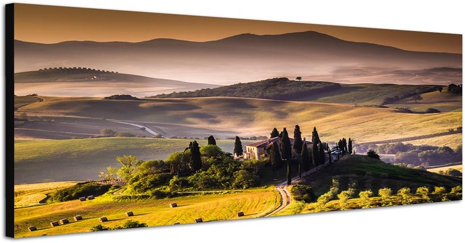 Paul Sinus Art Panoramabild auf Leinwand und Keilrahmen 150x50cm Italien Toskana Landschaft Weinberg