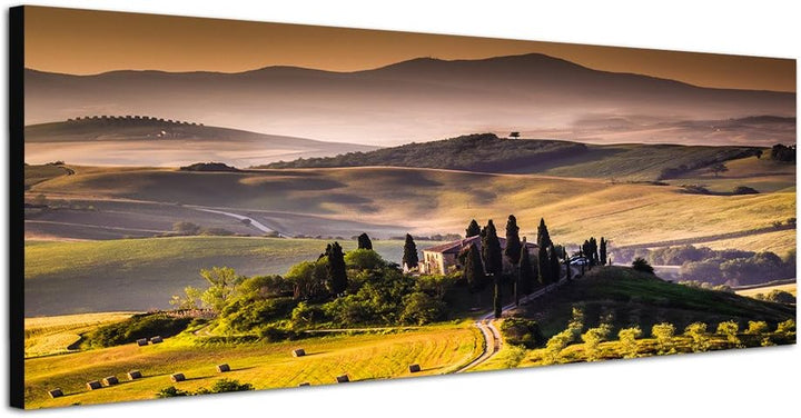Paul Sinus Art Panoramabild auf Leinwand und Keilrahmen 150x50cm Italien Toskana Landschaft Weinberg