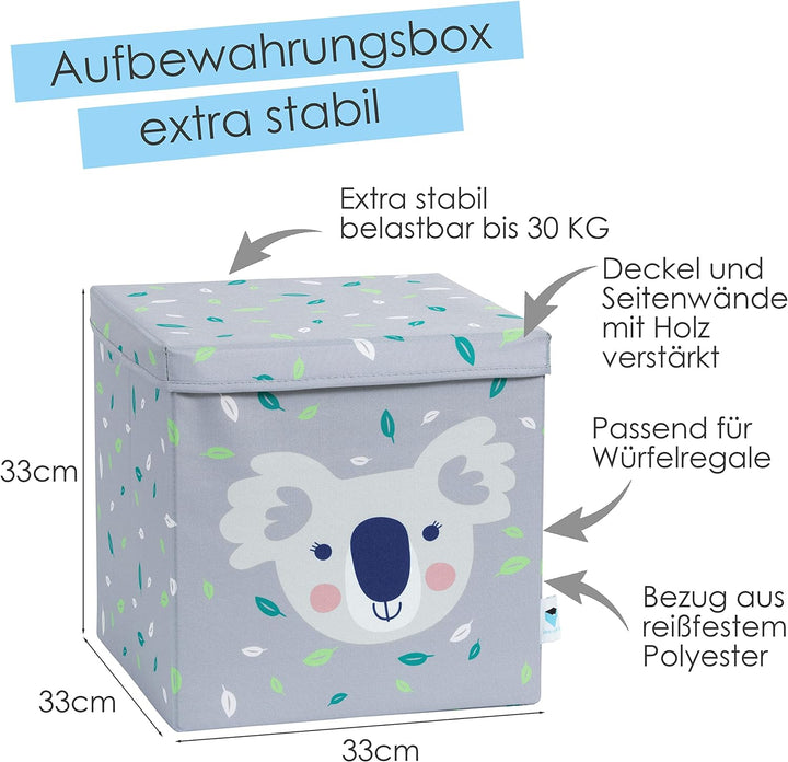 LOVE IT STORE IT Aufbewahrungsbox mit Deckel - Ordnungsbox aus Stoff - Verstärkt mit Holz - Quadrati