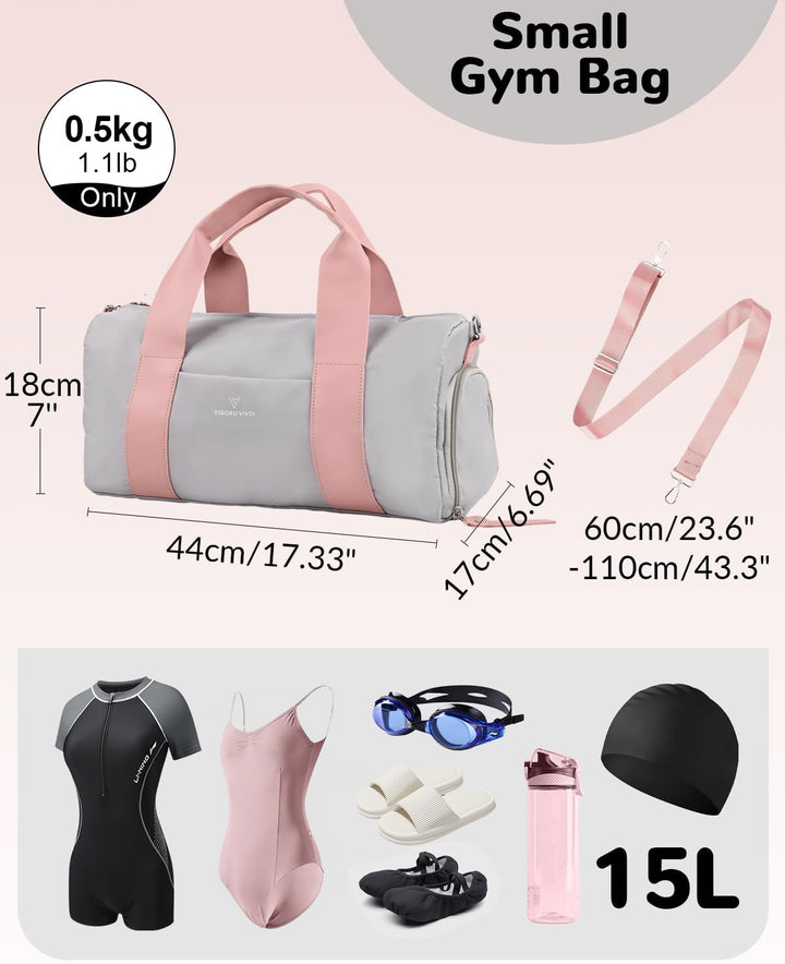 15L Sporttasche Damen, Klein Reisetasche mit Schuhfach &amp; Nassfach, Balletttasche Mädchen für Fitness