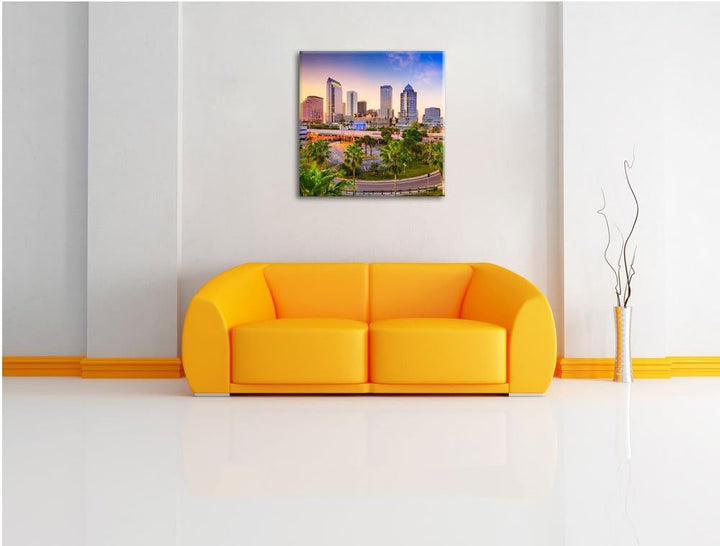 Skyline in den USA, Format: 70x70 auf Leinwand, XXL riesige Bilder fertig gerahmt mit Keilrahmen, Ku