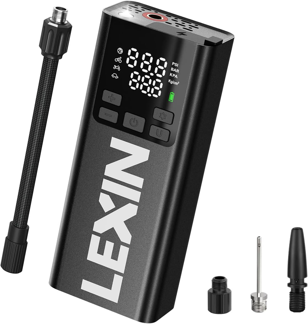 LEXIN P5 Elektrische Luftpumpe, Akku Kompressor 5000 mAh, 10,3 Bar Tragbare Reifenpumpe für Fahrrad,