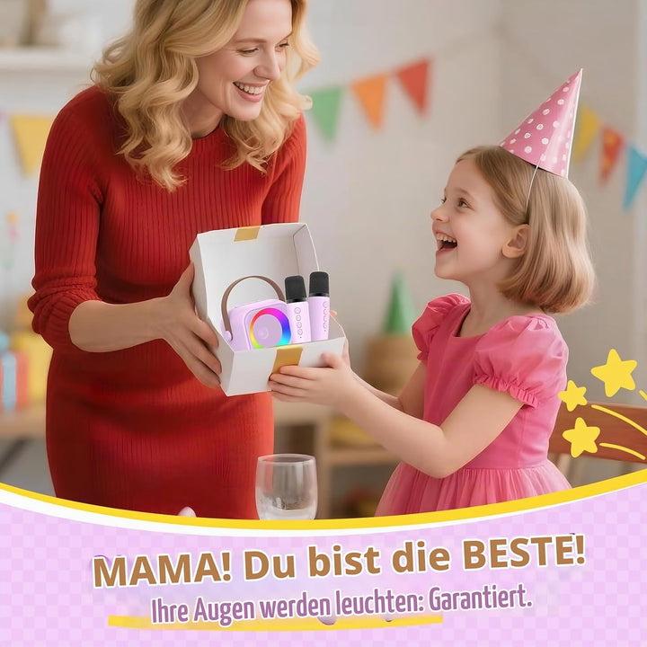 Karaoke Maschine mit 2 Karaoke Mikrofon, Tragbaren Bluetooth Lautsprecher für Erwachsene/Kinder, Ges