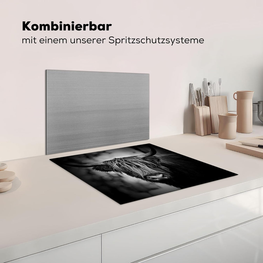 MuchoWow Herdabdeckplatte Ceranfeld Spritzschutz Küche Schottischer Hochländer - Licht - Porträt - N
