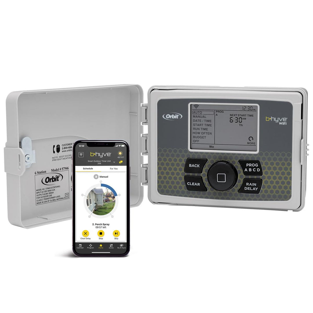 Orbit 57946 B-hyve Smart 6-Zonen-Sprinkler-Controller für drinnen und draussen, kompatibel mit Alexa