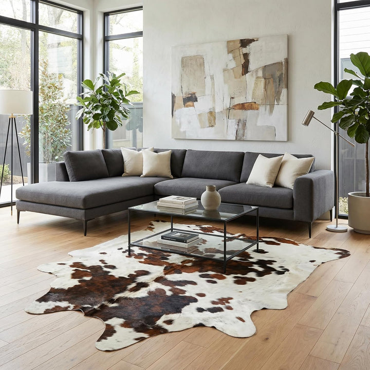 generisch KUHFELL STIERFELL Tricolor BRAUN Weiss Natur CA. 220 x 190 cm XL ECHTER KUHFELL Teppich VO