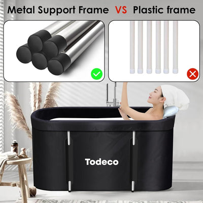 Todeco Faltbare Badewanne, Erwachsene Tragbarer Badewanne mit Metallrahmen 120x55x50cm, grosse Famil