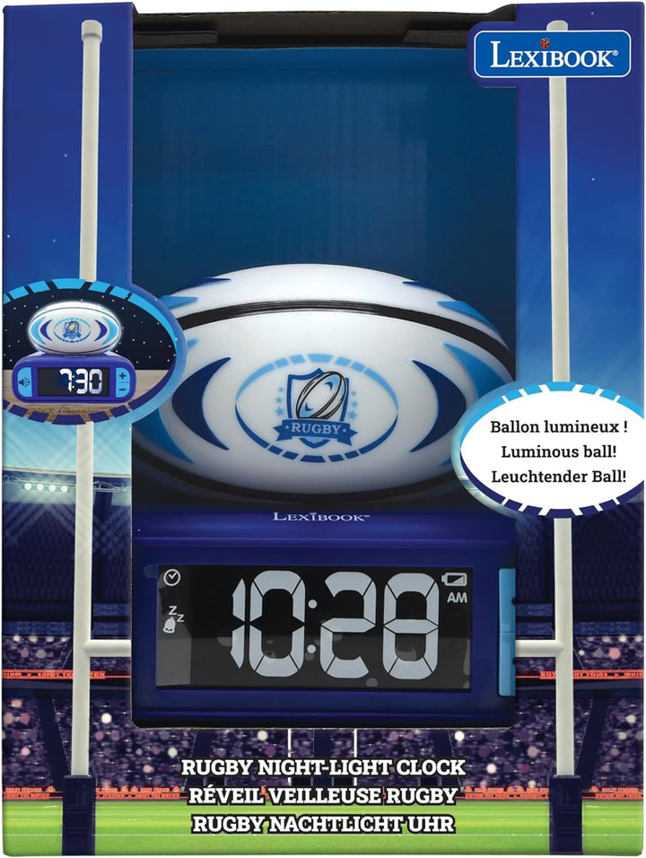 Lexibook RL800RG, Rugby-Rubgy Nachtlichtwecker, Töne und Melodien, LCD-Bildschirm mit Hintergrundbel