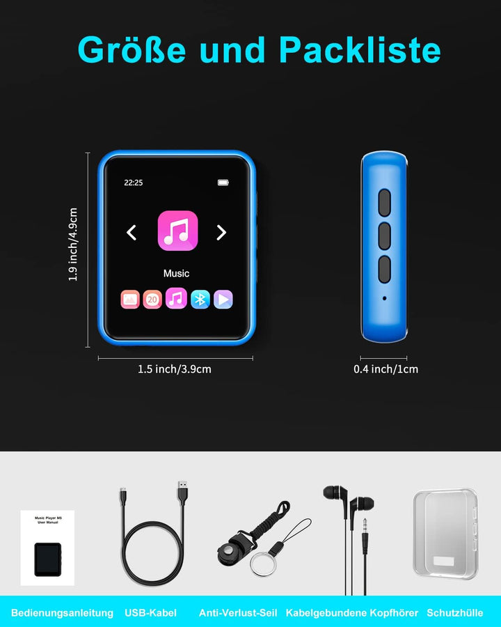 32GB MP3 Player Bluetooth 5.0 mit Voller Touchscreen, Verlustfreier HiFi-Musikplayer mit Metallgehäu