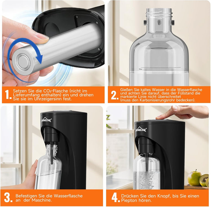 HOMELUX Wassersprudler,Sprudelwasser Maschine,Soda Maker,Wasser Sprudel GeräT,Water Carbonator (Schw