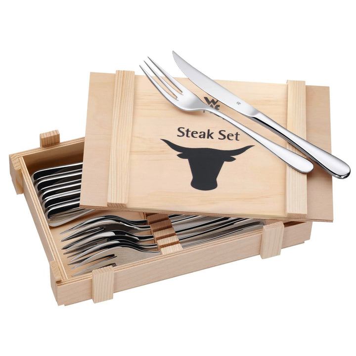 WMF Steakbesteck 12-teilig, Steakbesteck Set für 6 Personen, Steakmesser Set, Steakgabel, Cromargan