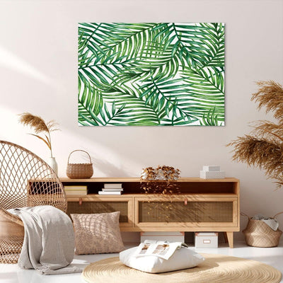 Bilder auf Leinwand 100x70cm Leinwandbild mit Rahmen Palme Blatt grün Gross Wanddeko Bild Schlafzimm