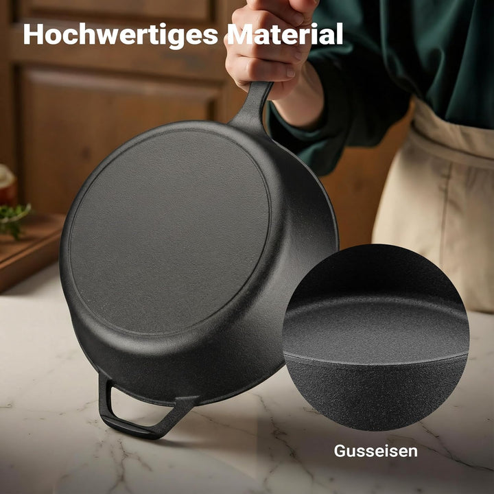 Wiltec 2in1 Dutch Oven 42 x 26 x 12 cm Grilltopf aus Gusseisen, Schmortopf mit Doppelfunktion 4,6L,