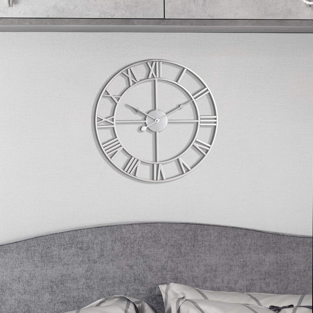 LEIKE Grosse Moderne Metall-Wanduhren, Vintage, rund, Fast geräuschlos, kleines Ticken, batteriebetr